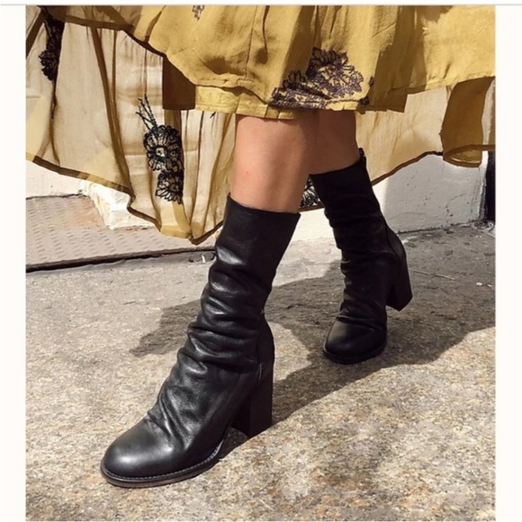 Free People Elle Block Heel Leather Boots Booties Black 39 US 9 - Picture 2 of 7